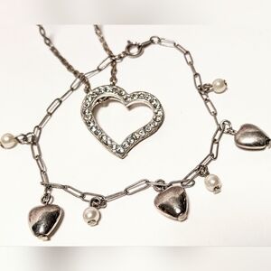 Vtg silver tone Krn bracelet & diamond heart necklace